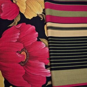 Flower Show Benartex Orange Yellow Poppies/Stripes Black Cotton Fabric 2 1/4 Yds